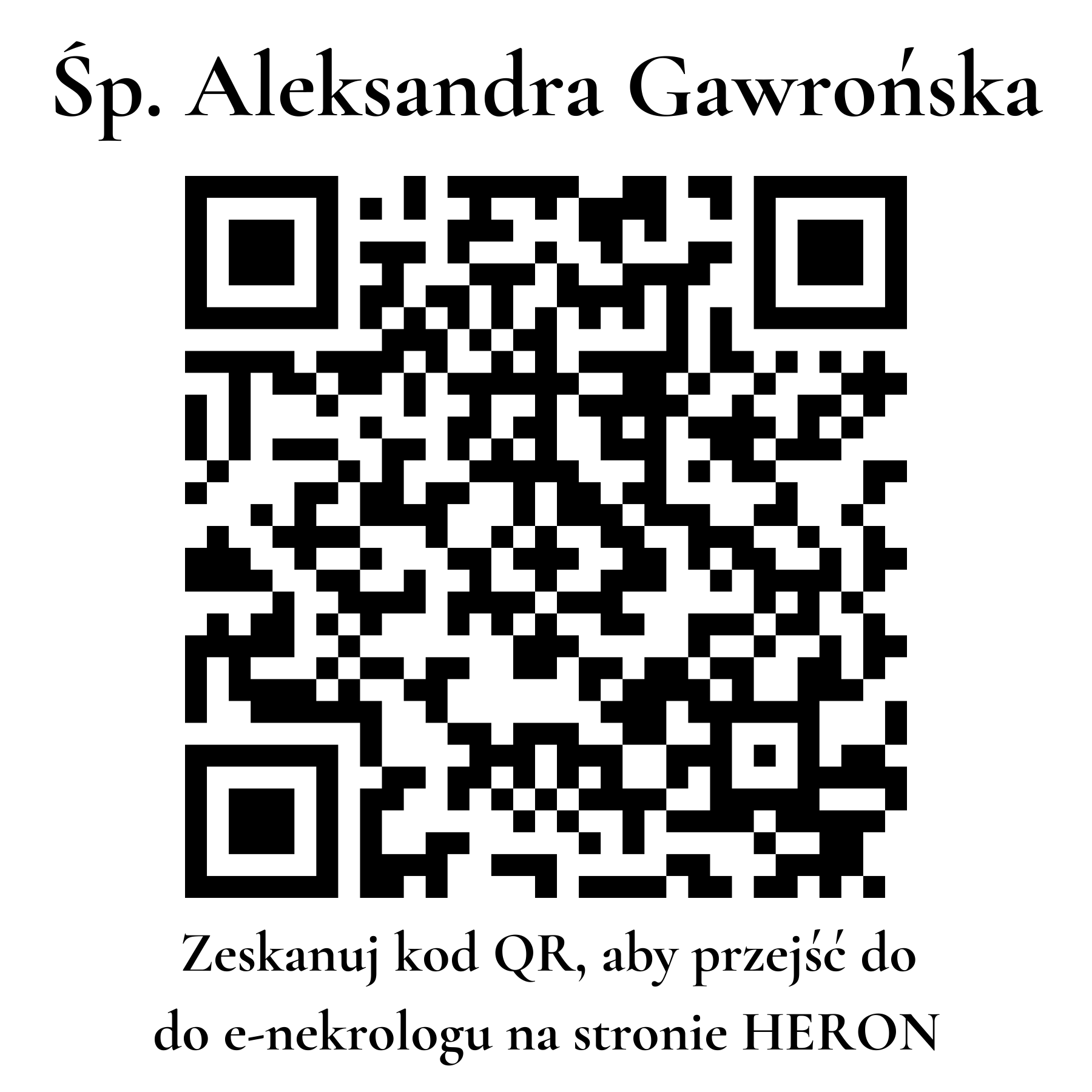 Kod QR do nekrologu Aleksandra Gawrońska Kod QR do nekrologu Aleksandra Gawrońska