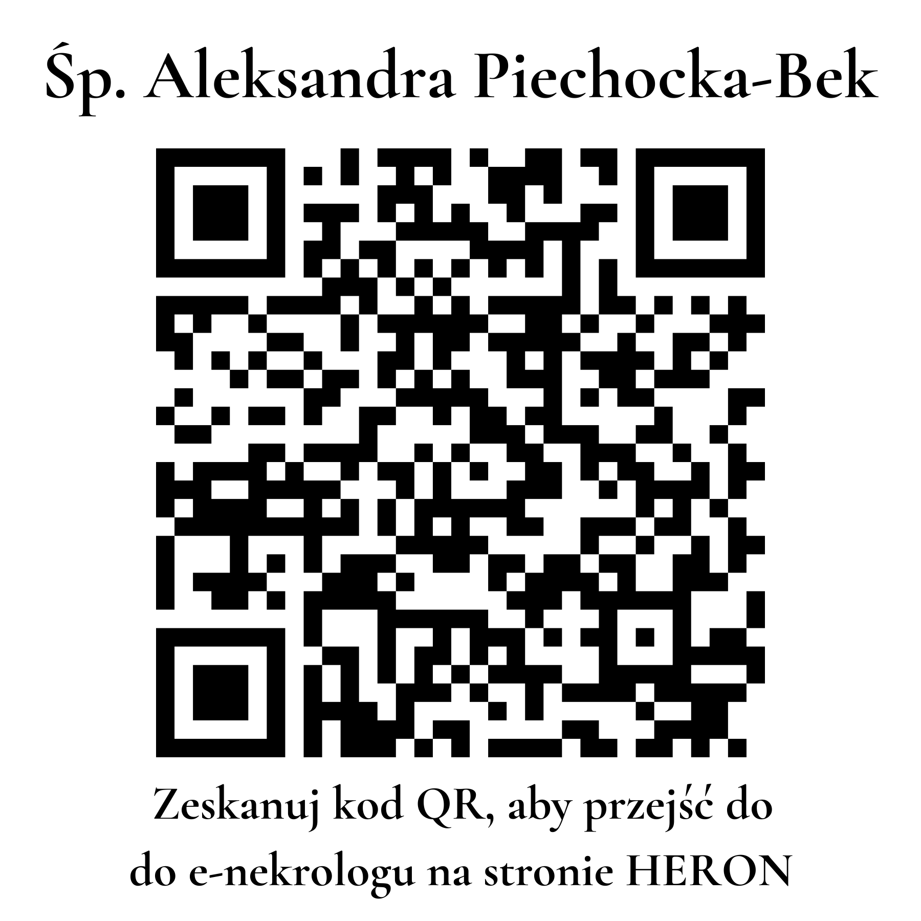 Kod QR do nekrologu Aleksandra Piechocka-Bek Kod QR do nekrologu Aleksandra Piechocka-Bek