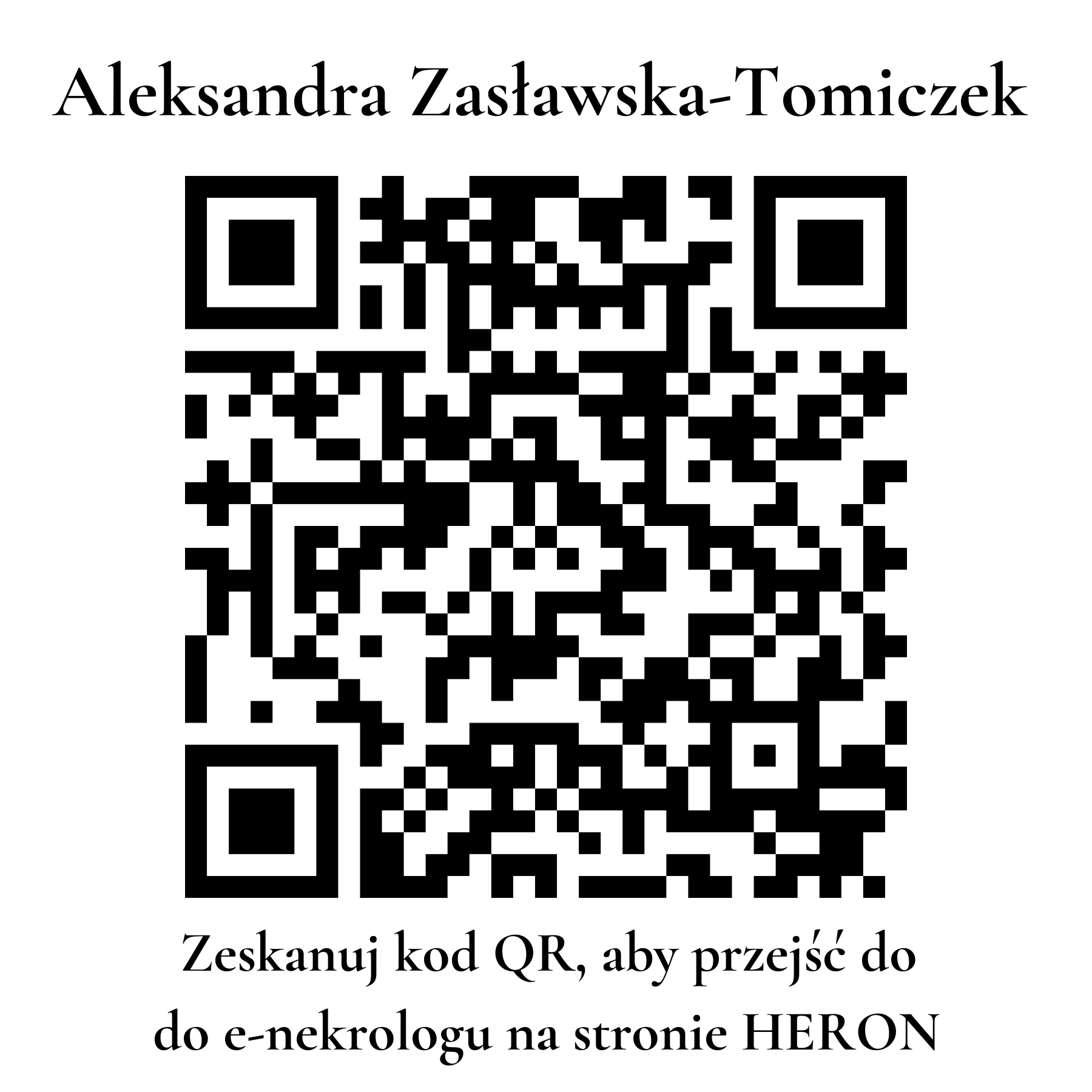 Kod QR do nekrologu Aleksandra Zasławska-Tomiczek