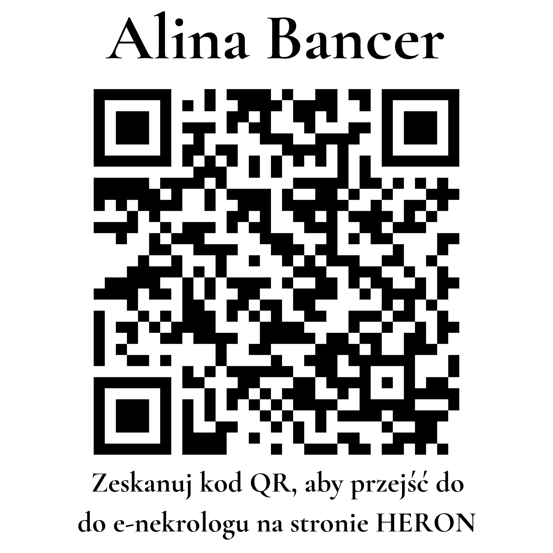 Kod QR do nekrologu Alina Bancer Kod QR do nekrologu Alina Bancer