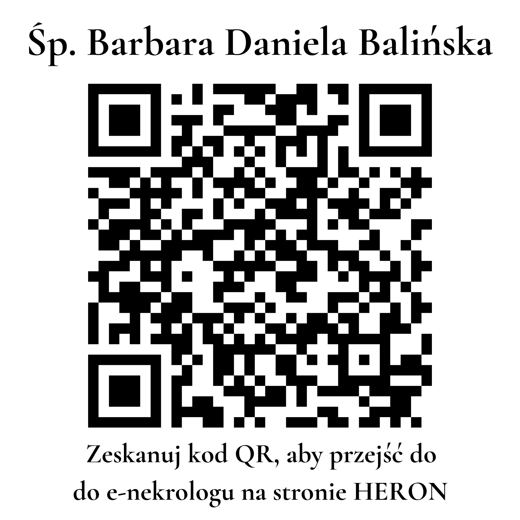Kod QR do nekrologu Barbara Daniela Balińska Kod QR do nekrologu Barbara Daniela Balińska