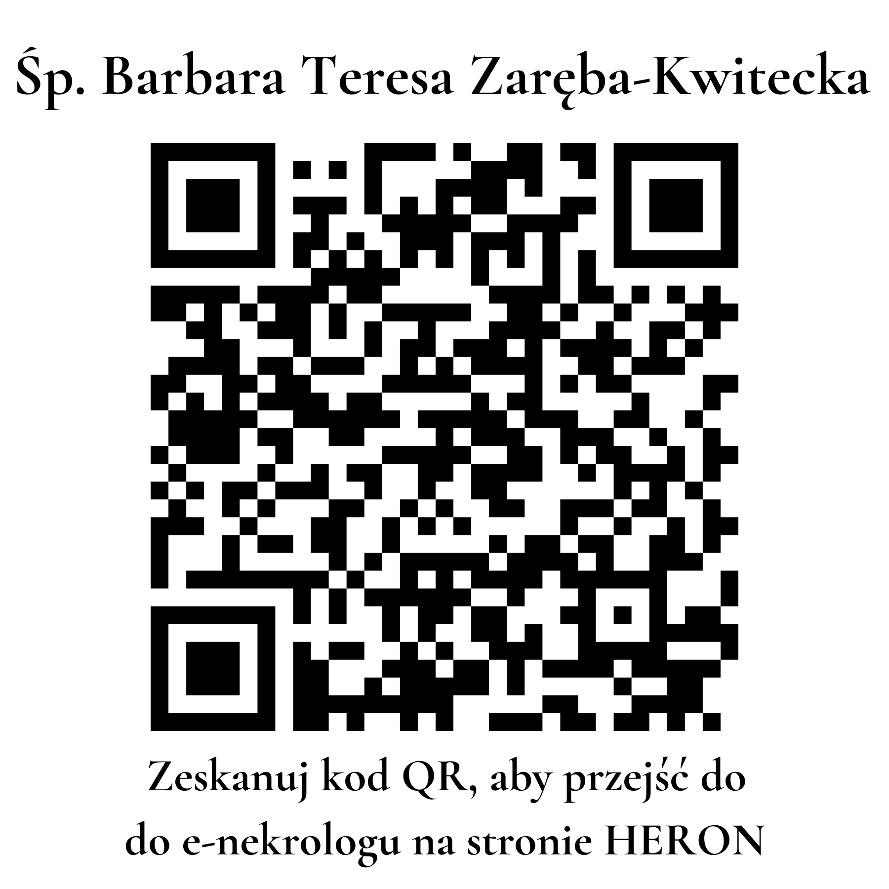 Kod QR do nekrologu Barbara Teresa Zaręba-Kwitecka Kod QR do nekrologu Barbara Teresa Zaręba-Kwitecka