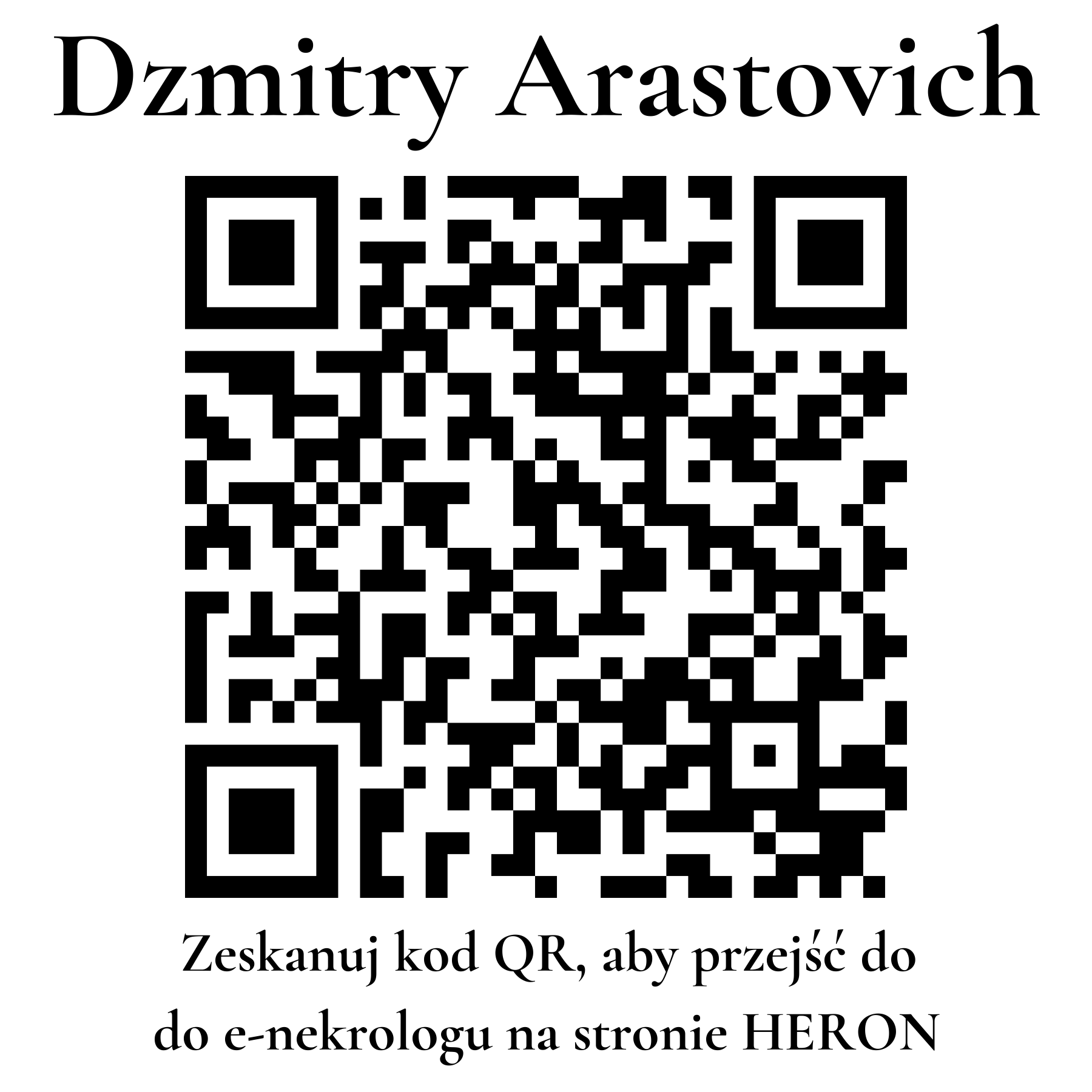 Kod QR do nekrologu Dzmitry Arastovich Kod QR do nekrologu Dzmitry Arastovich