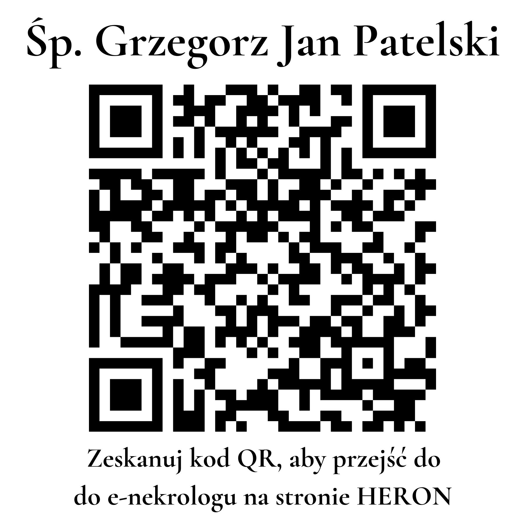 Kod QR do nekrologu Grzegorz Jan Patelski Kod QR do nekrologu Grzegorz Jan Patelski