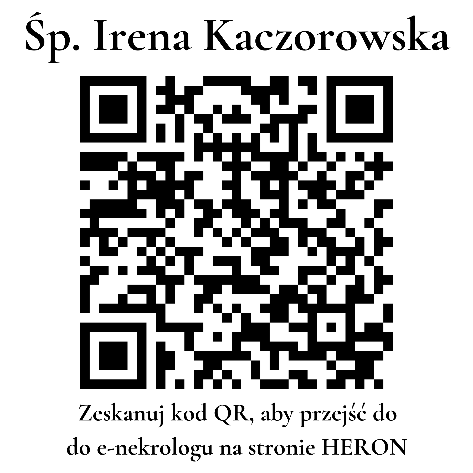 Kod QR do nekrologu Irena Kaczorowska Kod QR do nekrologu Irena Kaczorowska