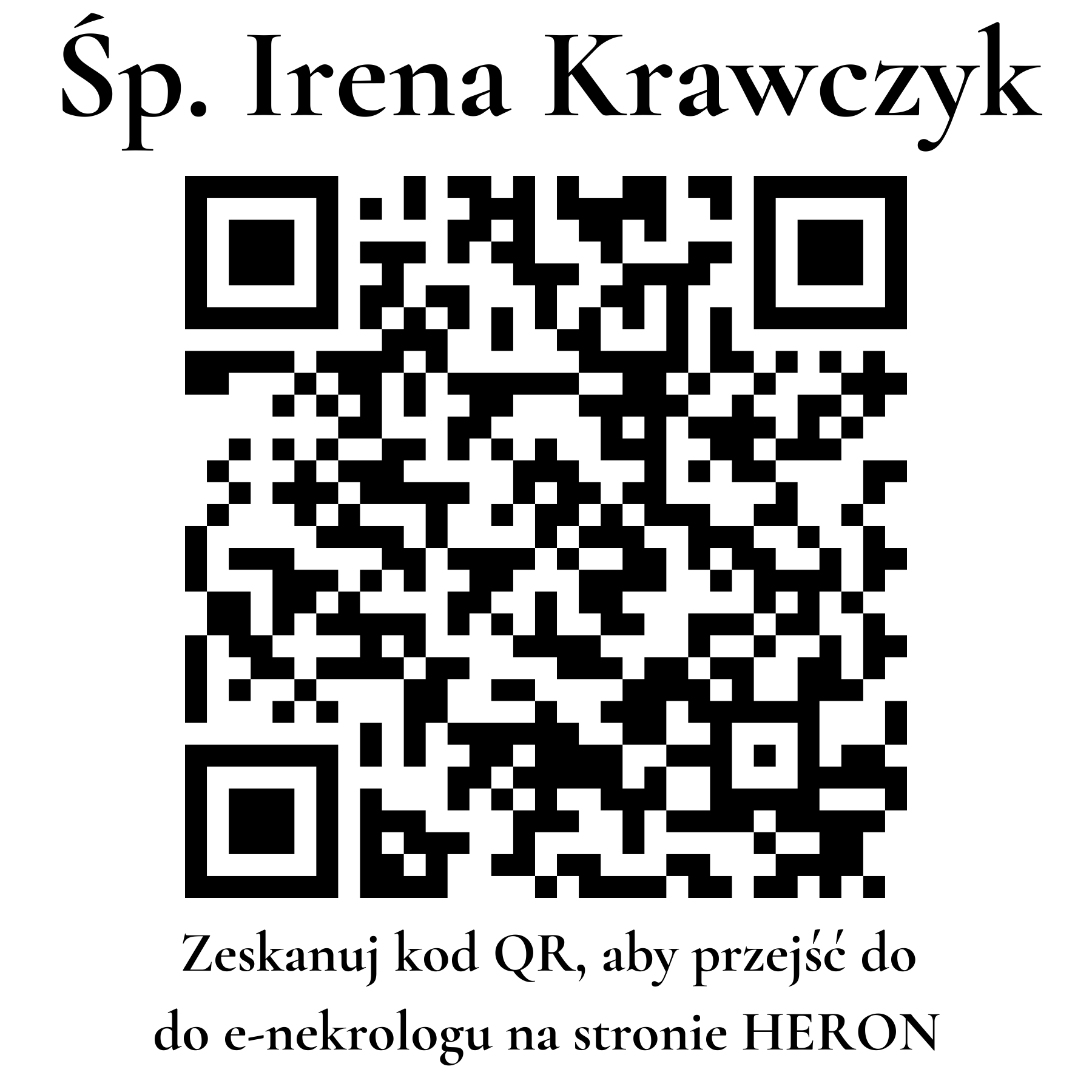 Kod QR do nekrologu Irena Krawczyk Kod QR do nekrologu Irena Krawczyk
