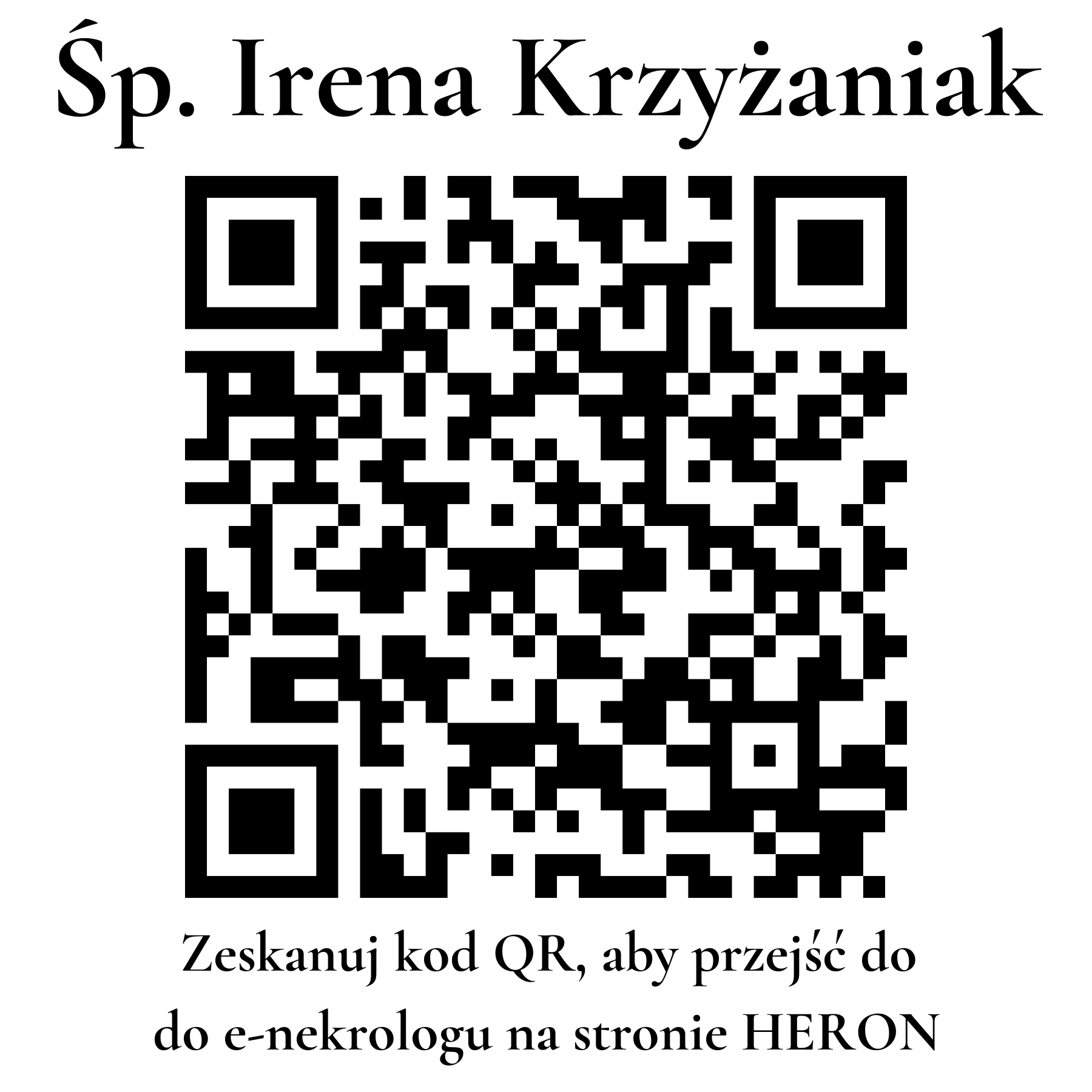 Kod QR do nekrologu Irena Krzyżaniak Kod QR do nekrologu Irena Krzyżaniak