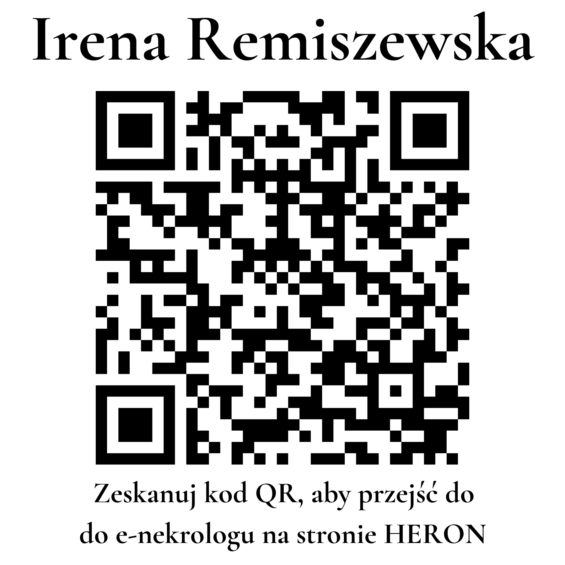 Kod QR do nekrologu Irena Remiszewska Kod QR do nekrologu Irena Remiszewska