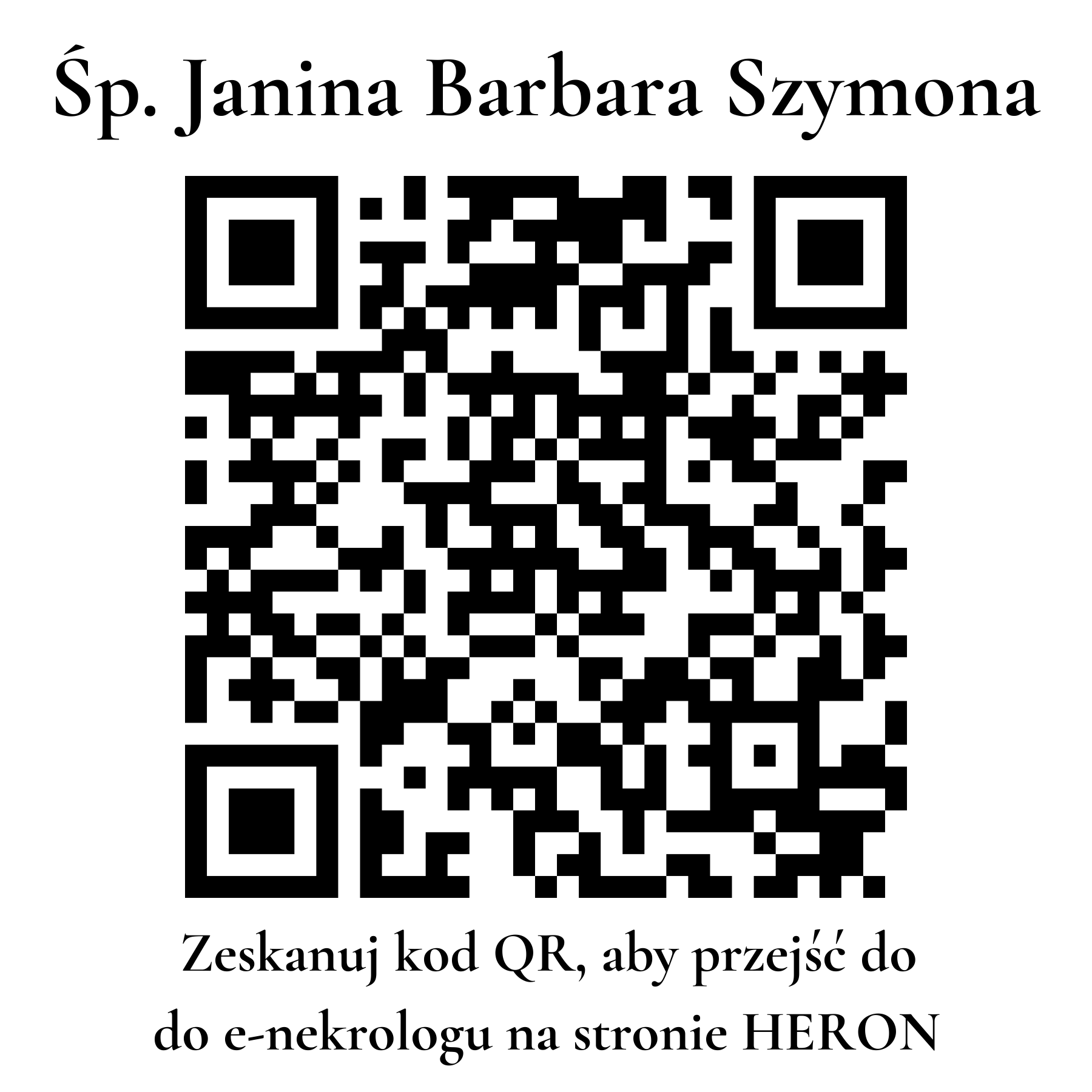Kod QR do nekrologu Janina Barbara Szymona Kod QR do nekrologu Janina Barbara Szymona