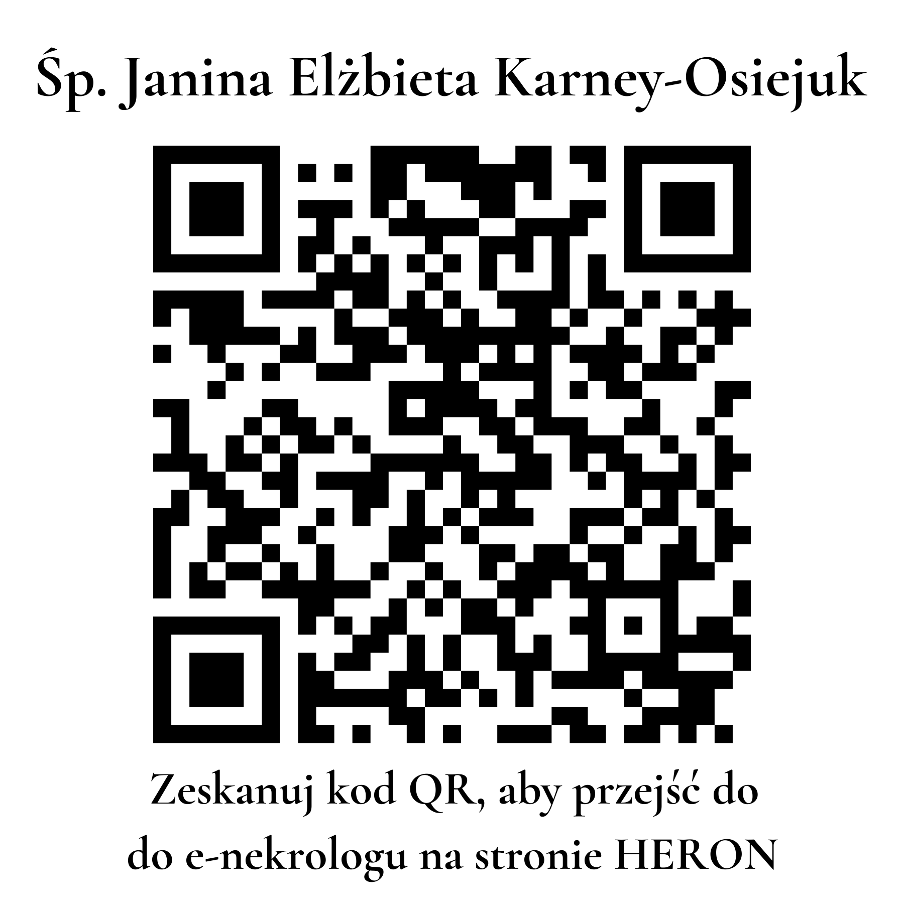 Kod QR do nekrologu Janina Elżbieta Karney-Osiejuk Kod QR do nekrologu Janina Elżbieta Karney-Osiejuk