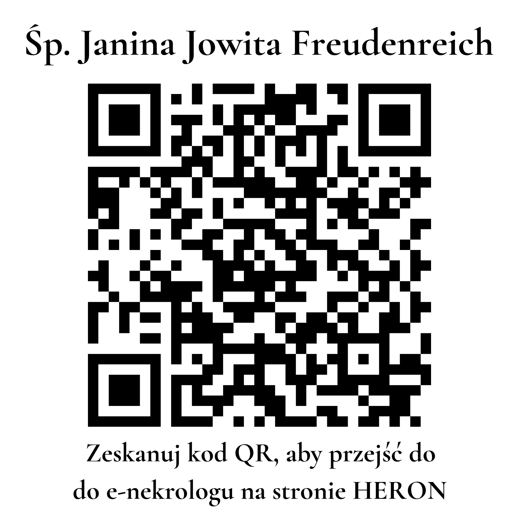 Kod QR do nekrologu Janina Jowita Freudenreich Kod QR do nekrologu Janina Jowita Freudenreich