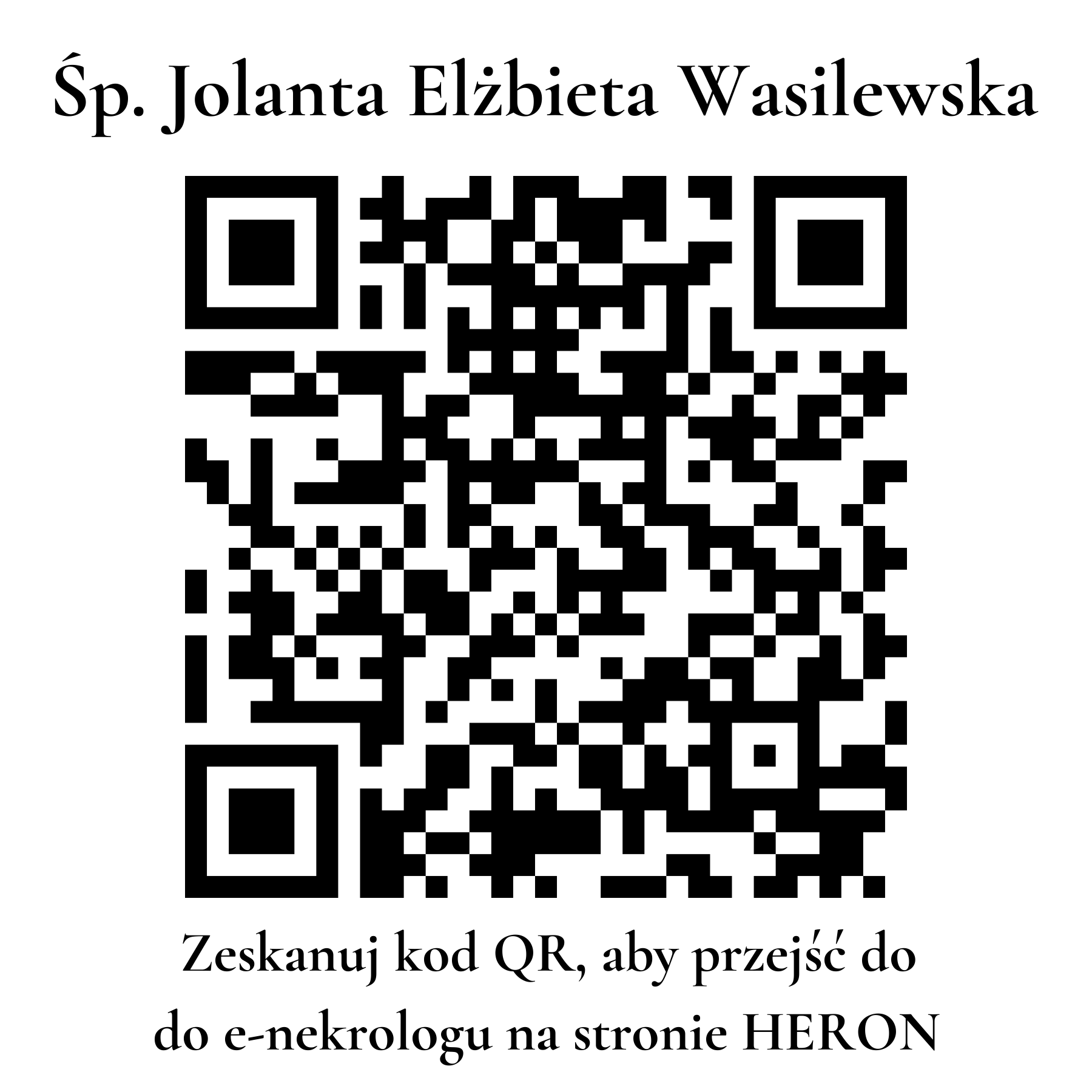 Kod QR do nekrologu Jolanta Elżbieta Wasilewska Kod QR do nekrologu Jolanta Elżbieta Wasilewska
