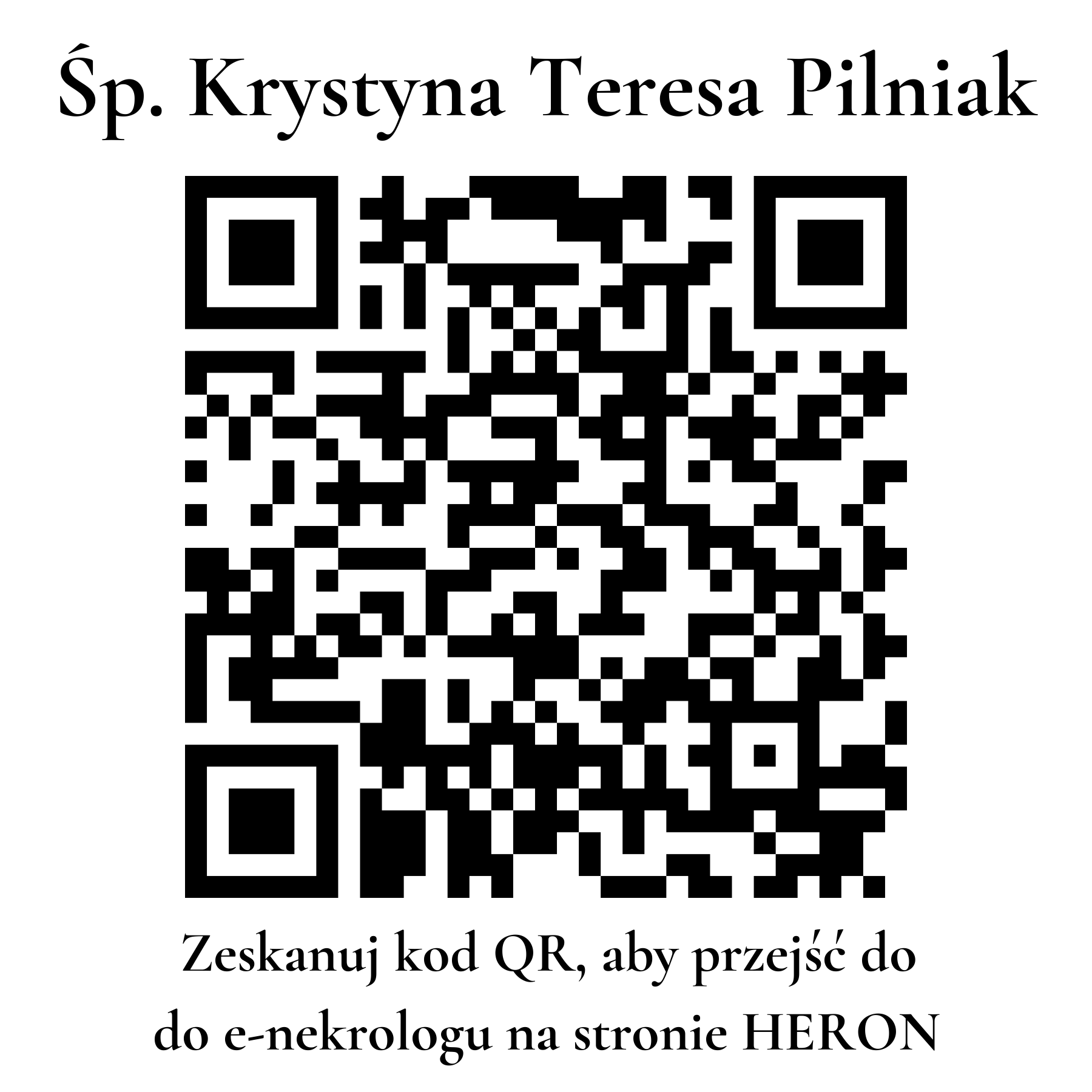 Kod QR do nekrologu Krystyna Teresa Pilniak Kod QR do nekrologu Krystyna Teresa Pilniak