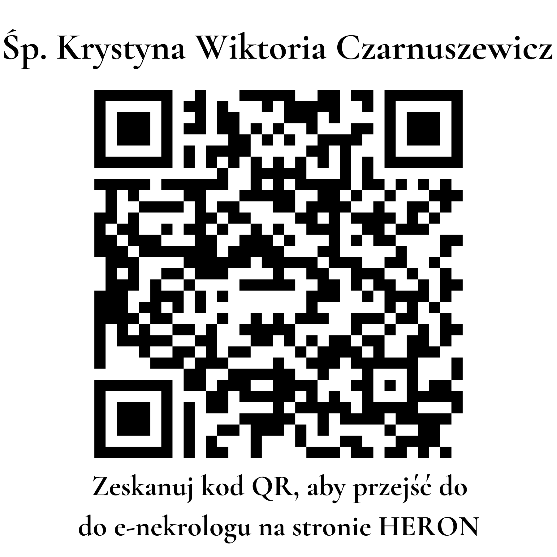 Kod QR do nekrologu Krystyna Wiktoria Czarnuszewicz Kod QR do nekrologu Krystyna Wiktoria Czarnuszewicz