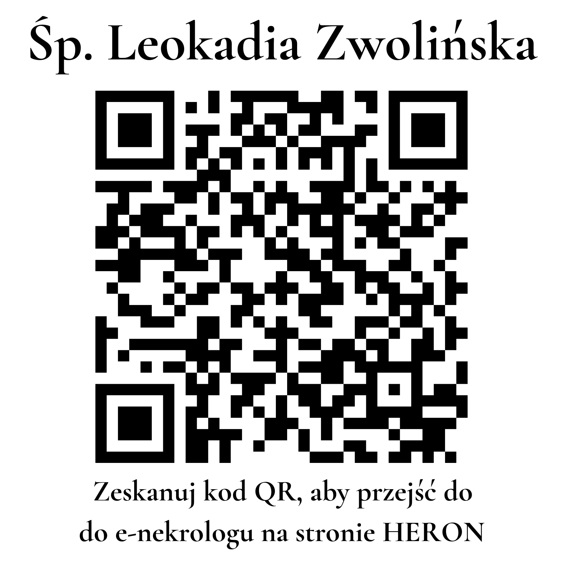 Kod QR do nekrologu Leokadia Zwolińska Kod QR do nekrologu Leokadia Zwolińska