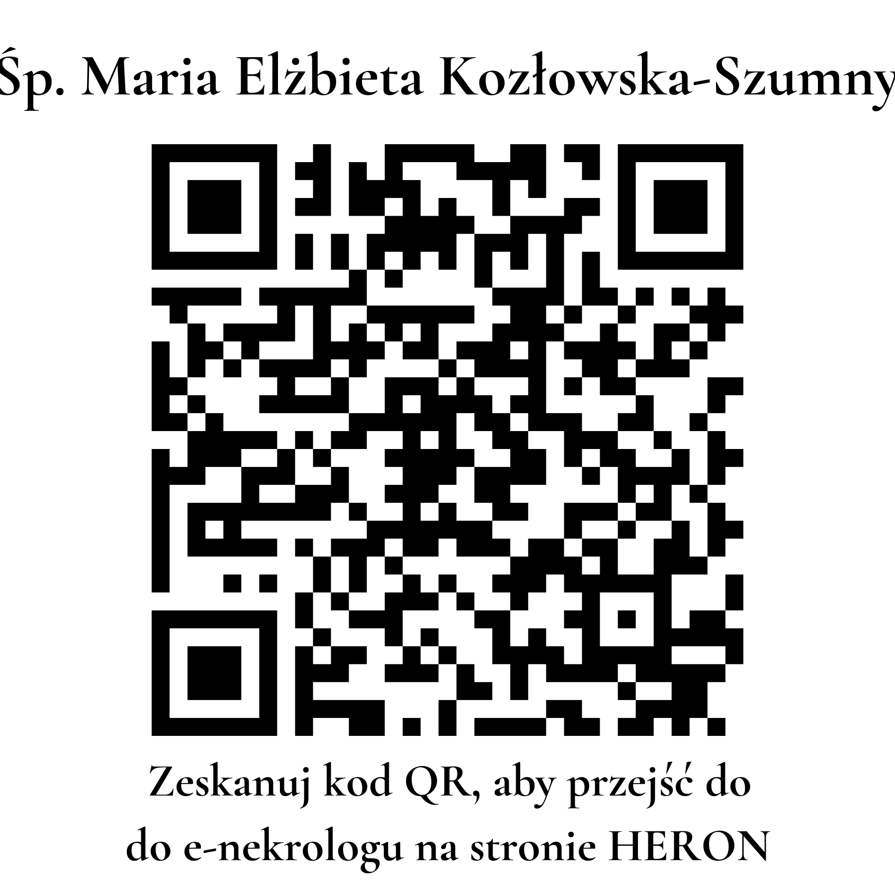 Kod QR do nekrologu Maria Elżbieta Kozłowska-Szumny Kod QR do nekrologu Maria Elżbieta Kozłowska-Szumny