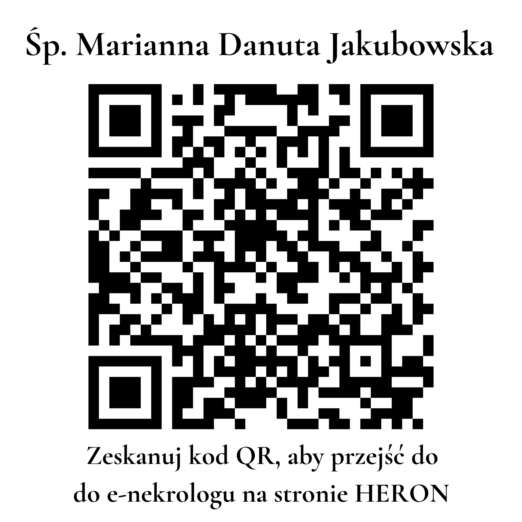 Kod QR do nekrologu Marianna Danuta Jakubowska Kod QR do nekrologu Marianna Danuta Jakubowska