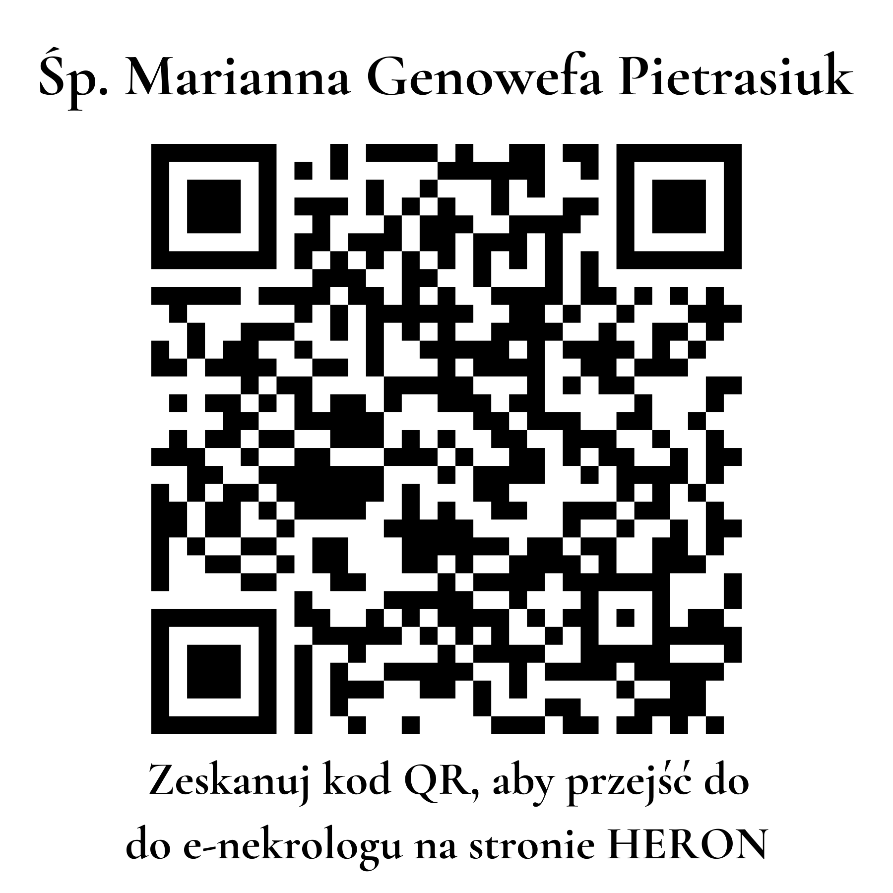 Kod QR do nekrologu Marianna Genowefa Pietrasiuk Kod QR do nekrologu Marianna Genowefa Pietrasiuk
