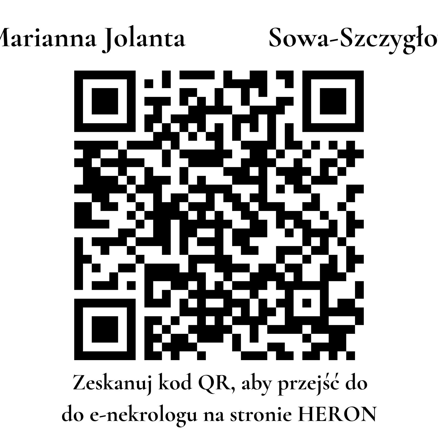 Kod QR do nekrologu Marianna Jolanta Sowa-Szczygłowska Kod QR do nekrologu Marianna Jolanta Sowa-Szczygłowska