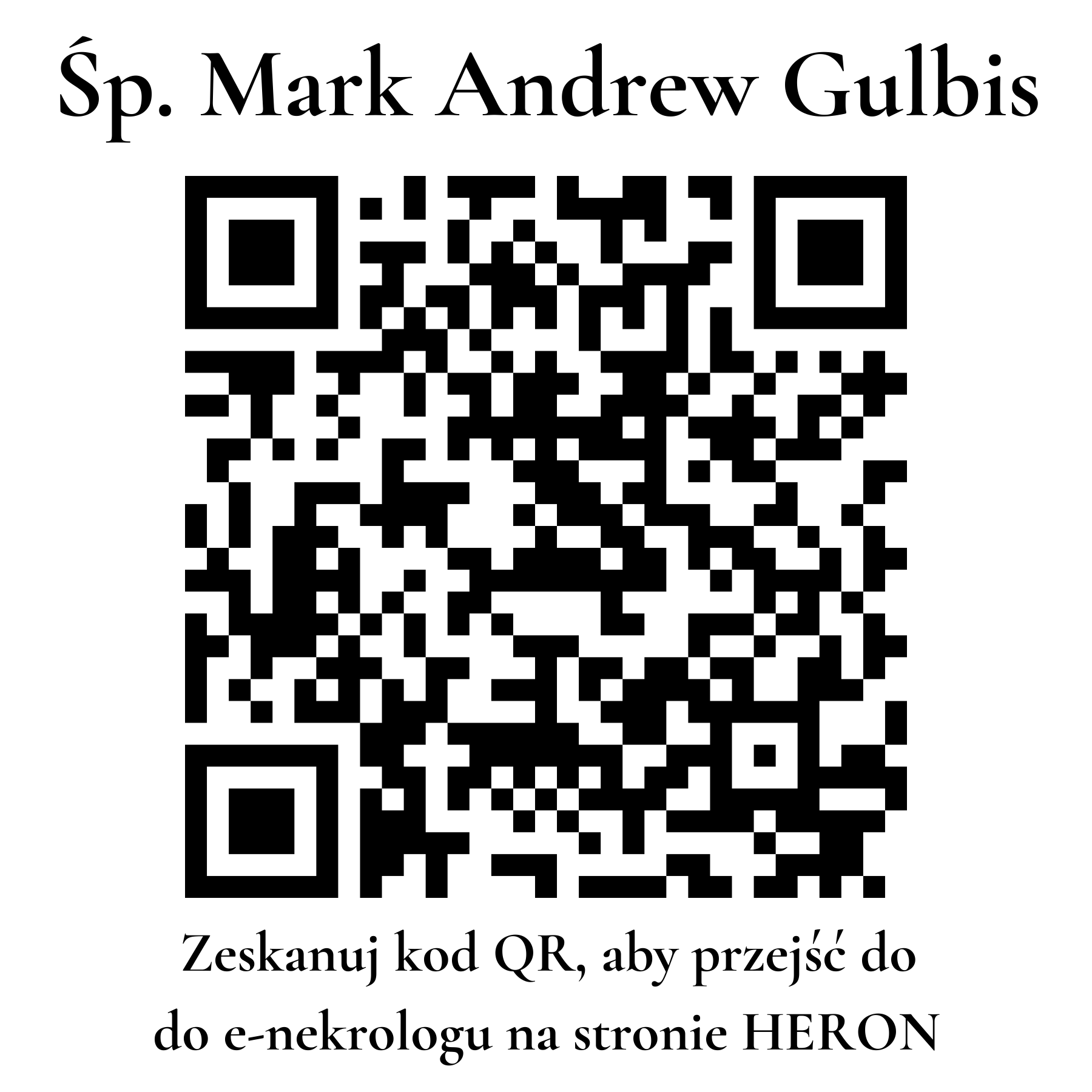 Kod QR do nekrologu Mark Andrew Gulbis