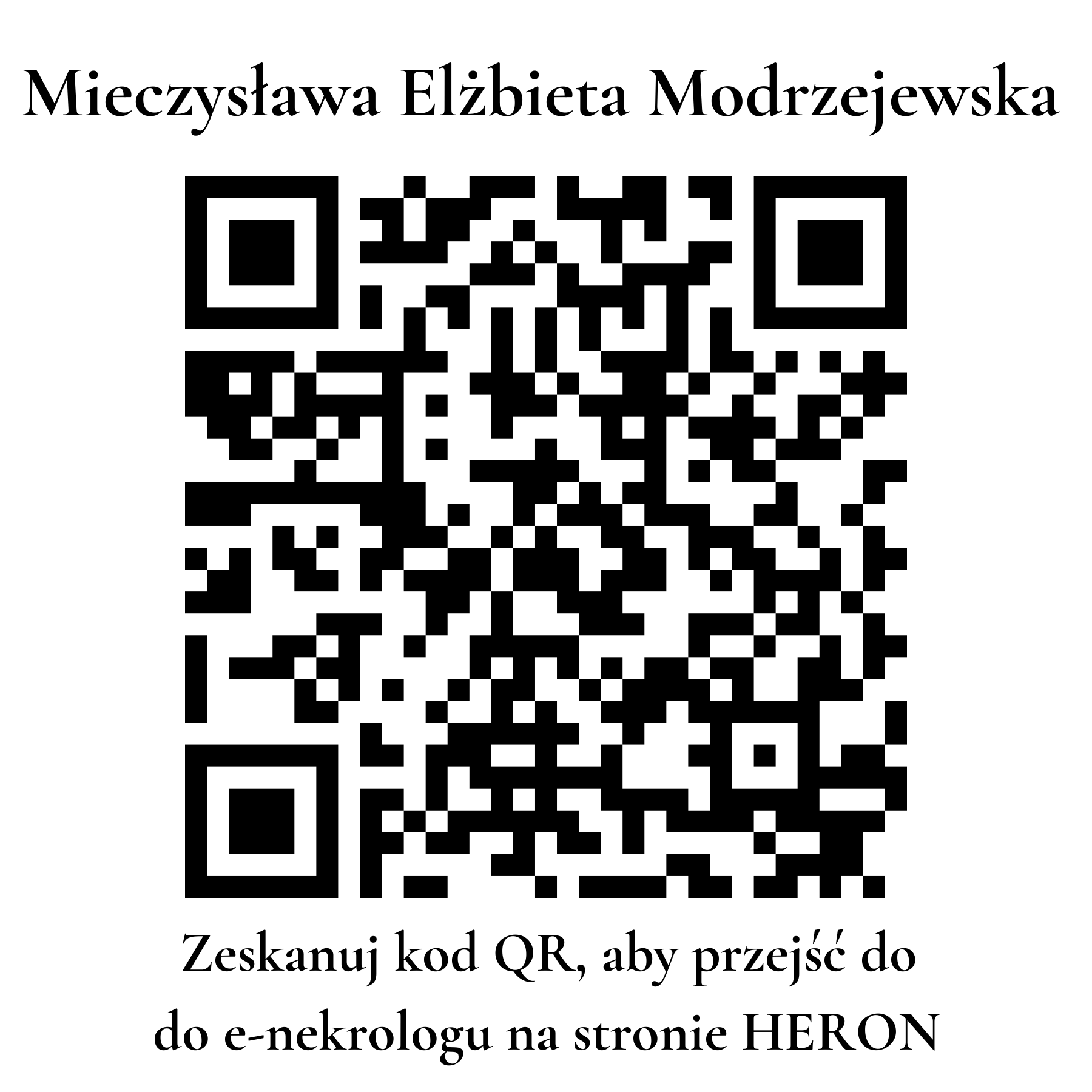 Kod QR do nekrologu Mieczysława Elżbieta Modrzejewska