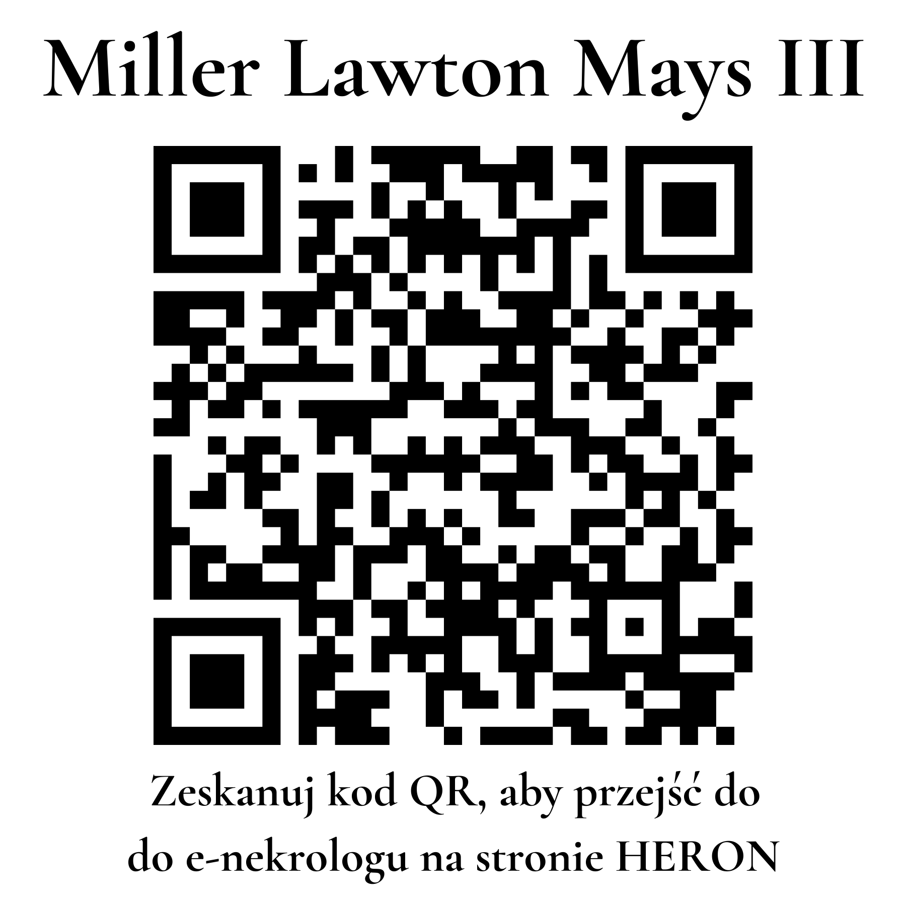 Kod QR do nekrologu Miller Lawton Mays III