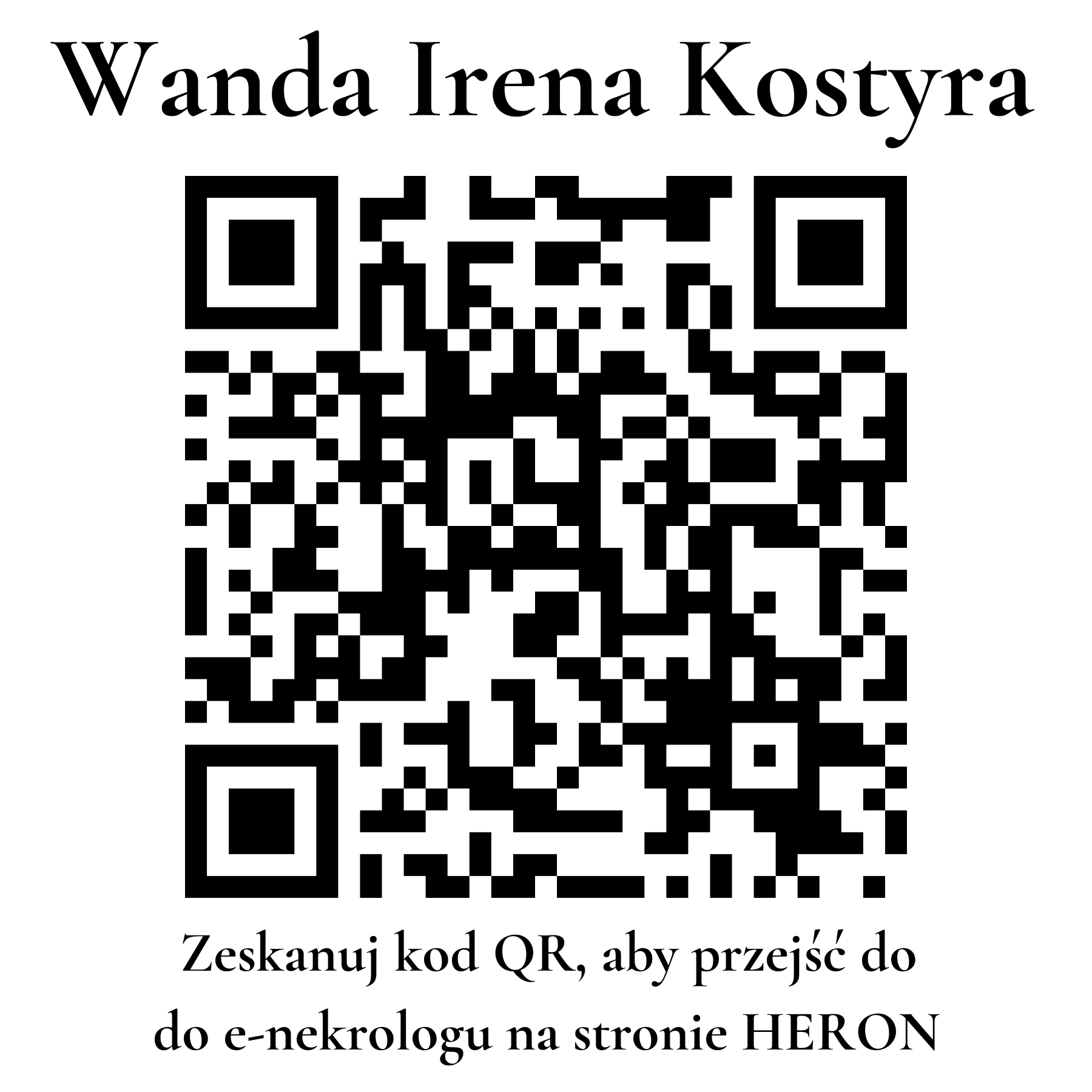 Kod QR do nekrologu Wanda Irena Kostyra Kod QR do nekrologu Wanda Irena Kostyra